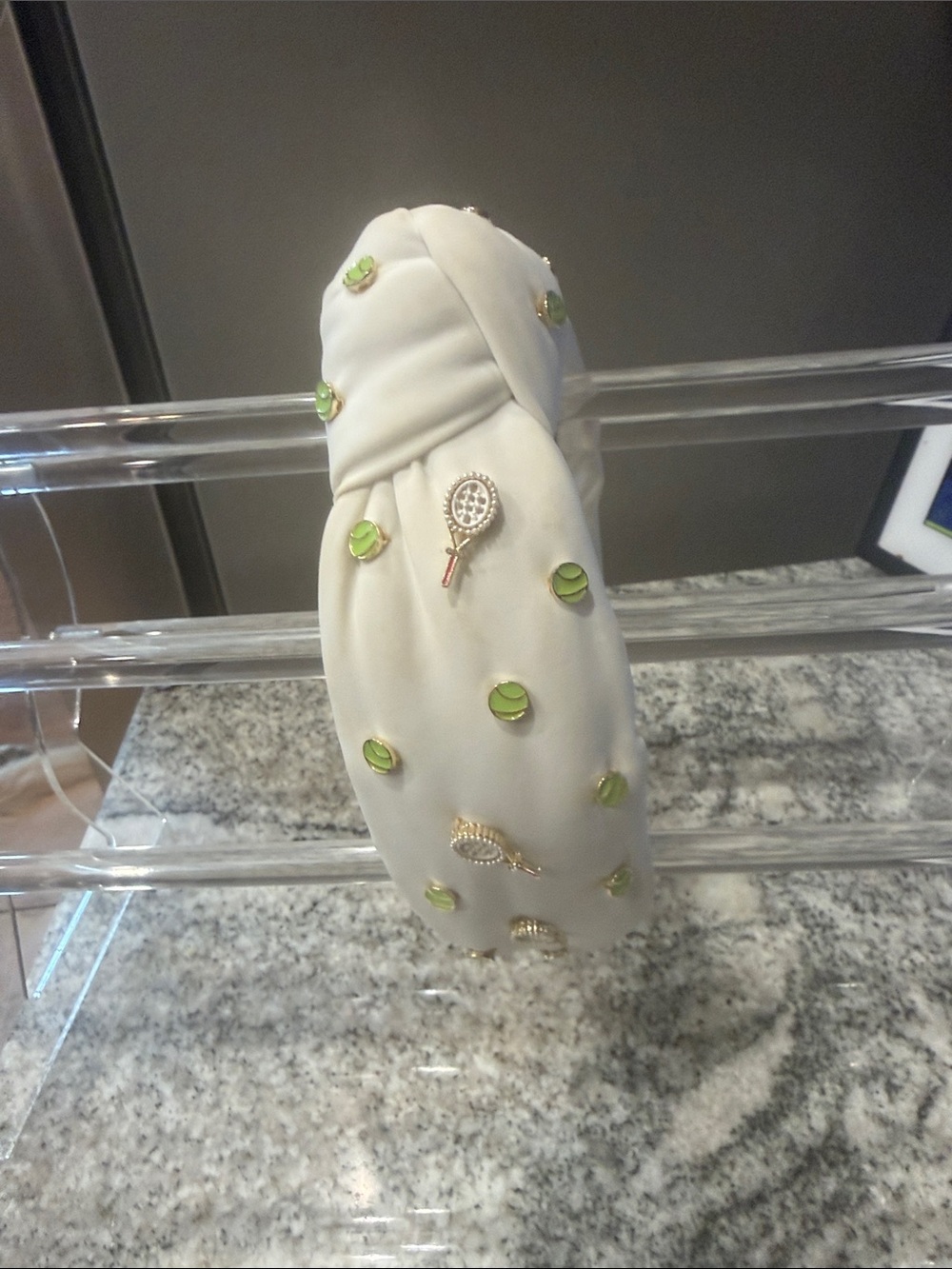 White Beaded Tennis Charm Knotted Headband